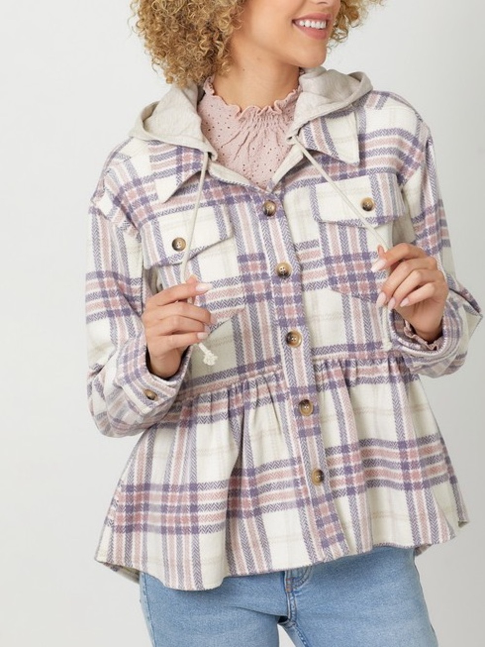 🍂SPECIAL🍂PEPLUM PLAID HOODIE JACKET
